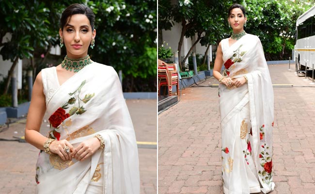 Nora Fatehi Leaves Us Speechless In A Glorious White Floral Saree