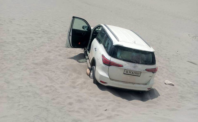 Couple Driving Toyota Fortuner On Ladakh's Sand Dune In Nubra Valley Fined Rs. 50,000