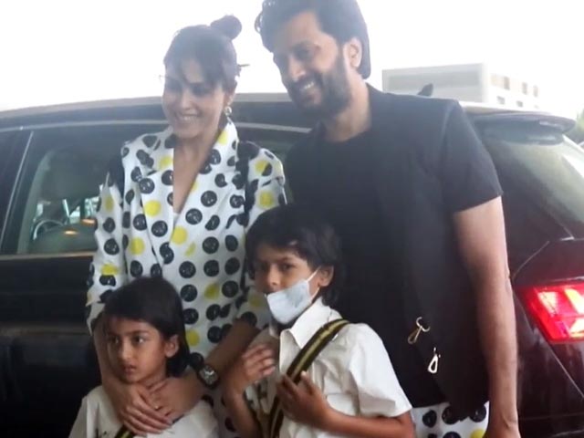 Riteish Deshmukh, Genelia D'Souza Pictured With Kids At Mumbai Airport