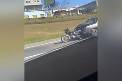 Hit-And-Run: Driver Flees With Motorcycle Stuck To Car Hood Hit-And-Run: Driver Flees With Motorcycle Stuck To Car Hood