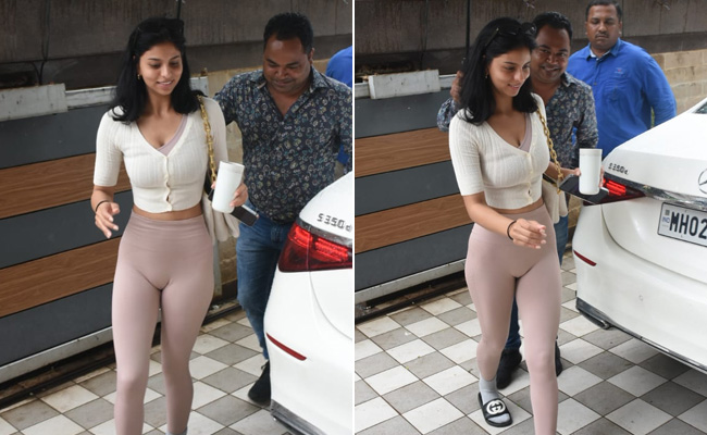 Suhana Khan In A Cropped Sweater, Tights And Rs 20K Gucci Sliders Turns Heads With Her Casual Style