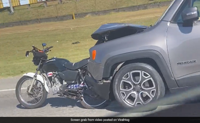 Video: Driver Flees Hit-And-Run With Motorcycle Still Attached To Hood