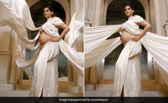 Sonam Kapoor Is A Vision In A White Abu Jani and Sandeep Khosla Look With Her Baby Bump On Display
