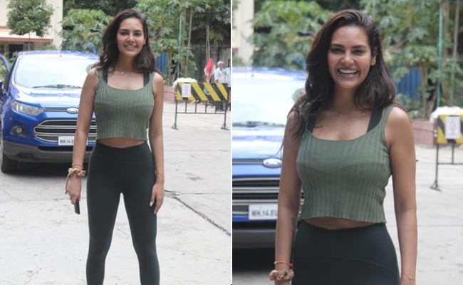 Esha Gupta's Green Crop Top And Grey Tights Are Channeling Rainy Days In Style