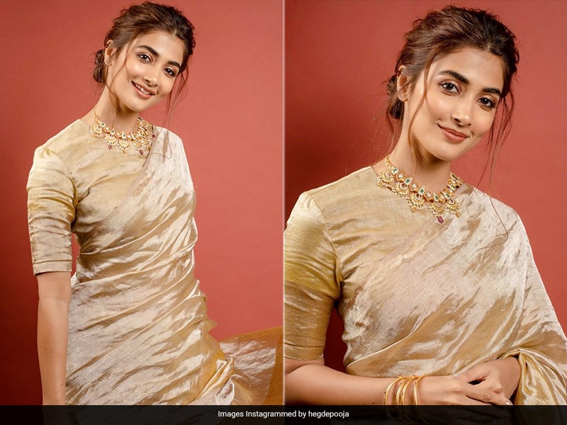 Pooja Hegde Sparkles And Shines Brighter Than The Sun In A Golden Saree