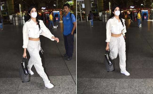 Get The Look: Janhvi Kapoor's Casual Chic Travel Beige Set, Crop Top, Sneakers