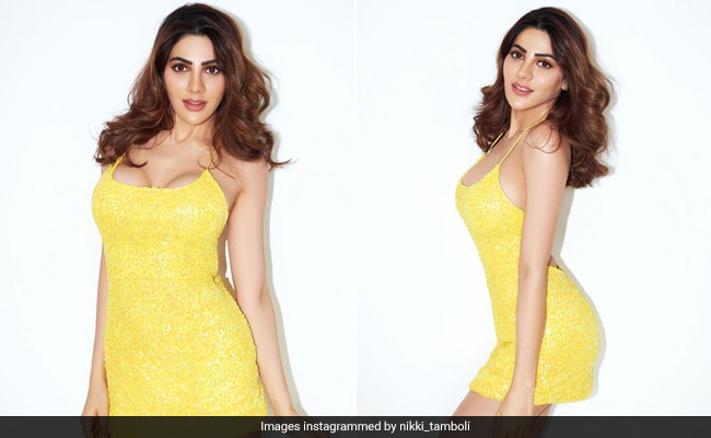 Nikki Tamboli In A Yellow Sequin Mini Dress Adds To The Summer Heat