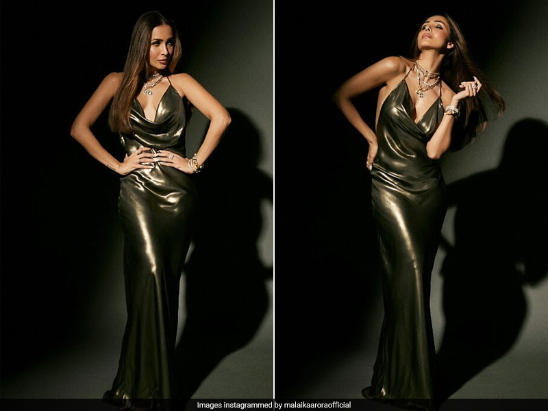 It's Hard To Glance Away From Malika Arora In A Stunning Metallic Slip Dress