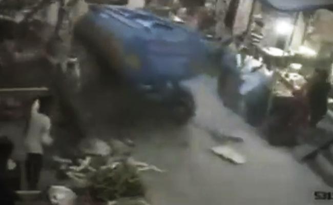 Video: Water Tanker Rams Shoppers In Delhi Market