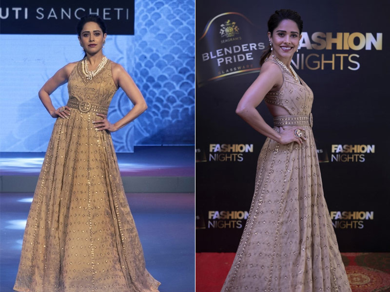 Nushrratt Bharuccha Dazzles As A Showstopper In A Floor-Length Golden Gown
