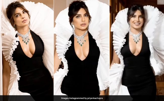 Priyanka Chopra's Black And White Ruffled Gown Is All The Drama We Need In Our Lives