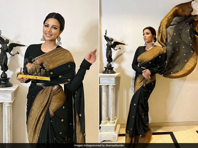 Trend Setter Shama Sikander Dazzles On The Red Carpet In A Beautiful Black Saree