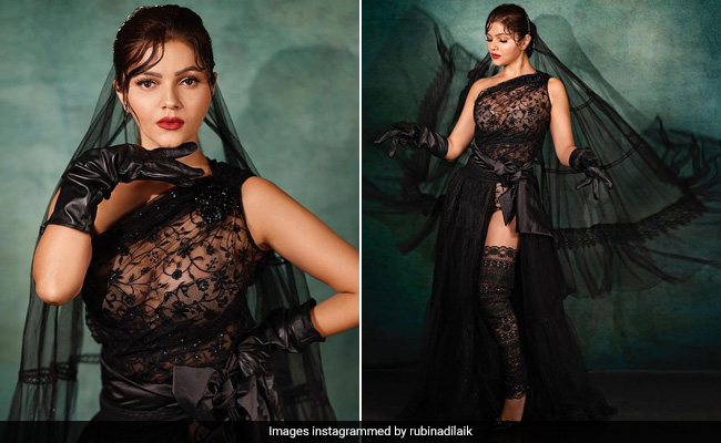 Rubina Dilaik's Sheer Black Dress With A Veil Is Giving Gothic Bride Vibes And It's Not Even Halloween Yet