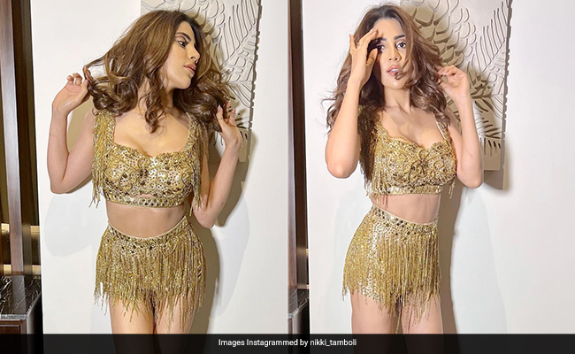We Just Cannot Miss Nikki Tamboli Dazzling In An Embellished Mini Skirt And Crop Top