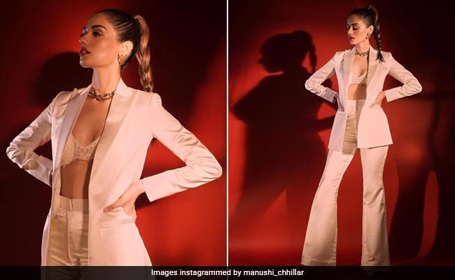 Manushi Chhillar In A Bold White Pantsuit Takes Power Dressing To Ultra Glam Heights
