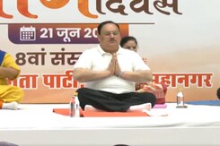 BJP Chief JP Nadda Performs Yoga At Noida Stadium BJP Chief JP Nadda Performs Yoga At Noida Stadium
