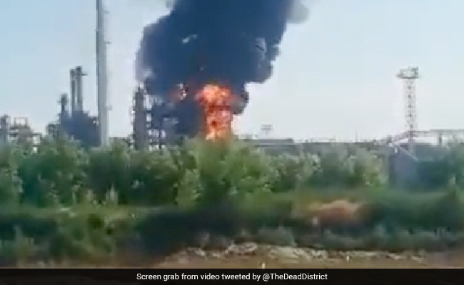 Drone Seen Above Russian Oil Plant Near Ukraine Border. Then, A Huge Fire
