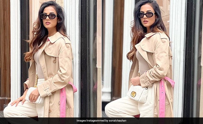 Sonal Chauhan Ditches Bright Colours On Her Holiday For A Chic Neutral Outfit