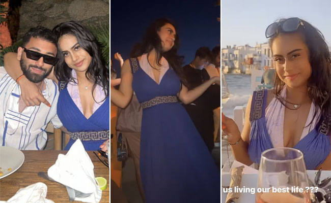 Nysa Devgan Matches The Grecian Vibe In A Vintage Versace Maxi Dress In Greece