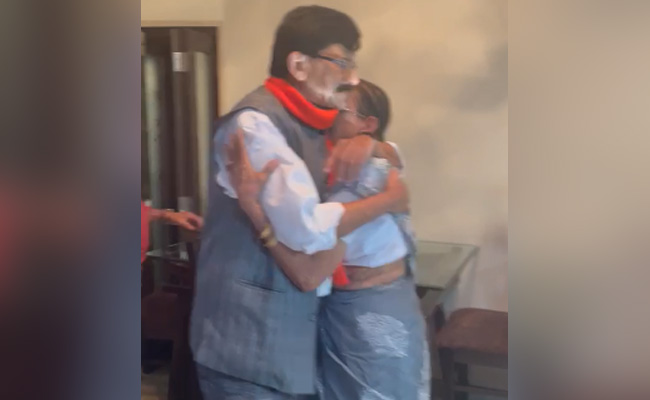 Watch: Sena Leader Hugs Mother Before Probe Agency Officials Take Him Away