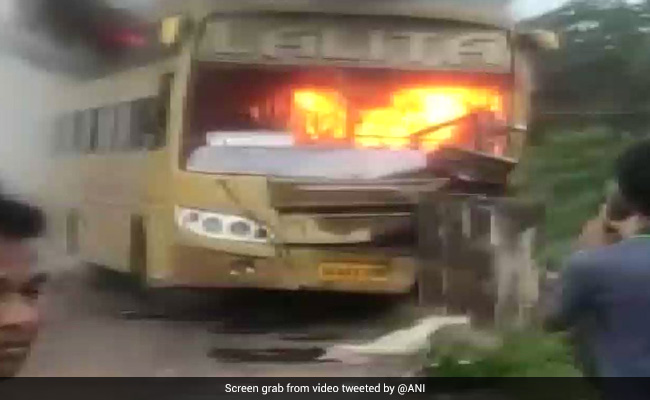 Video: Bus Catches Fire In Odisha After Hitting Culvert