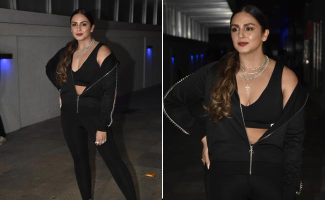 Huma Qureshi Made A Spunky Splash In A Black Athleisure Set, Red Lips And Plenty Of Silver Necklaces