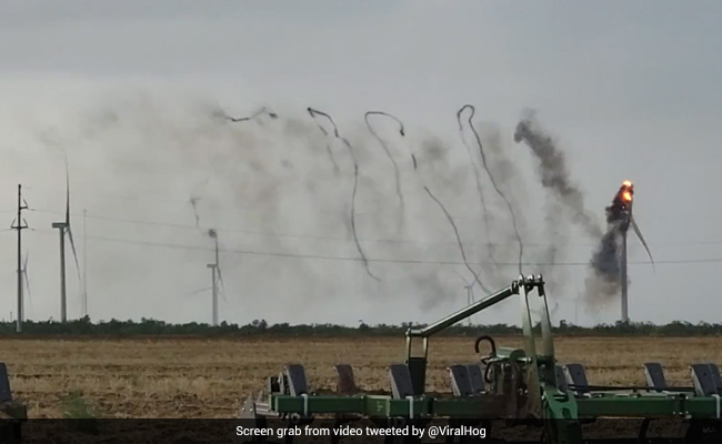 Watch: Wind Turbine In US Catches Fire After Lightning Strike, Creates Spiral-Shaped Smoke Pattern