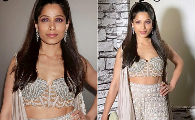 Freida Pinto Sparkles In A Rs 3.5 Lakh Beige <i>Chikankari</i> Manish Malhotra Set And Cape