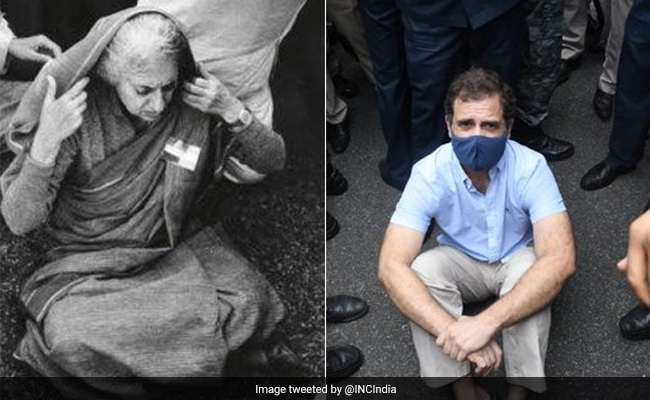 कांग्रेस ने राहुल गांधी और इंदिरा गांधी की प्रदर्शन की अलग-अलग तस्वीर शेयर की, कहा- जंजीर बढ़ा कर साध मुझे...