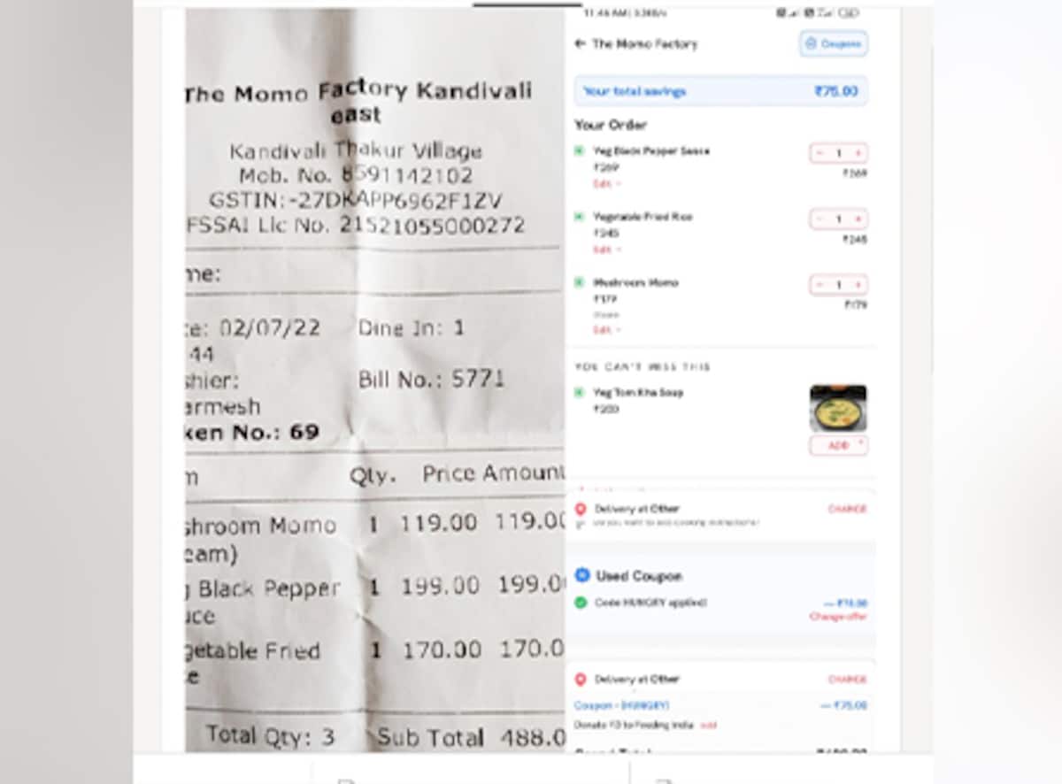 Difference Between Zomato And Direct Order Bill Shared By A ...