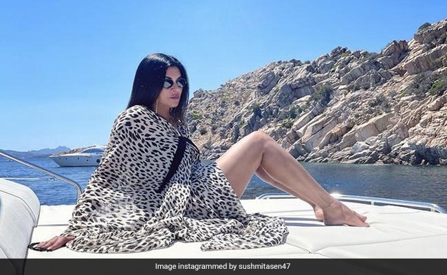 Sushmita Sen Is Living "La Dolce Vita" In A Chic Animal Print Kaftan In Sardinia
