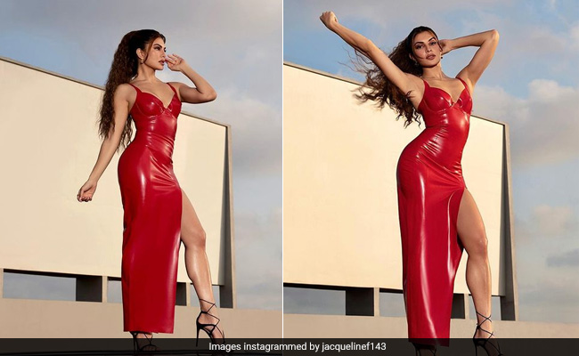 Jacqueline Fernandez's Red Latex Dress Deserves All The Red Heart Emojis In The World