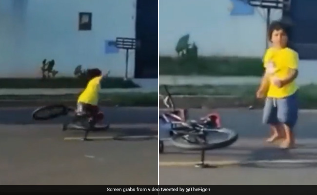 Watch: Little Boy Dances After Falling Off Bike, Internet Calls Him A "Rockstar"