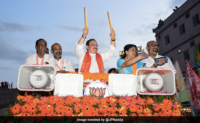 JP Nadda Holds Roadshow In Hyderabad Ahead Of BJP National Executive Meet