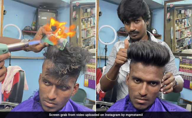 बाल में आग लगाकर हेयरस्टाइल बना रहा था सैलून वाला, लोग बोले- ब्रो थोड़ा पेट्रोल भी छिड़क देते !