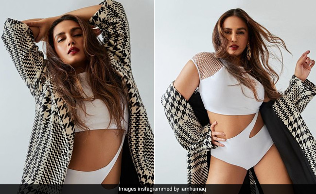 Huma Qureshi Gives Her Monsoon Raincoats A Stylish Update With A Trench Coat Over A White Cutout Swimsuit
