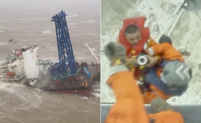 Dramatic Video Shows People Being Rescue From Ship That Split Into 2 During Typhoon Chaba