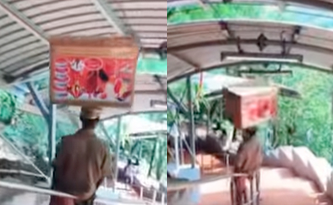 'चाचा' की स्पीड देख आप भी रह जाएंगे दंग, सिर पर भारी वजन रखकर इस तरह रेलिंग पर की शानदार स्लाइड