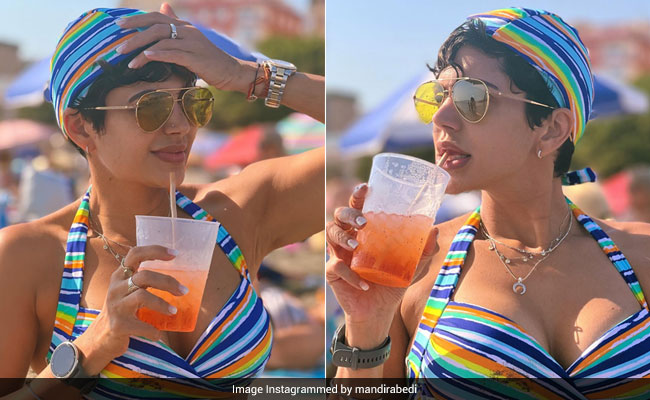 Mandira Bedi In A Striped Bikini Sipping Aperol In Spain Is Living Our Dreams