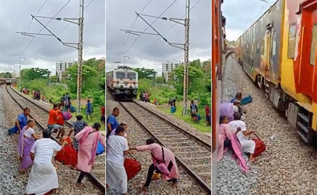 सामने से आ रही थी ट्रेन के सामने पटरी पार कर रहे थे यात्री, रोंगटे खड़े कर देगा VIDEO