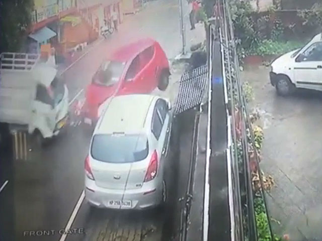 On CCTV, Speeding Car's Dramatic Crash Into Pick-Up Van In Himachal