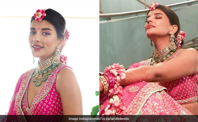 Carla Dennis "Felt Like An Absolute Princess" In A Pink Embellished Anita Dongre <i>Lehenga</i> For Her Mehendi Ceremony