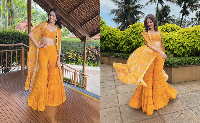 Ananya Panday In A Beaming Orange Rs 85K Arpita Mehta Sharara Is Brighter Than Any Ray Of Sunshine