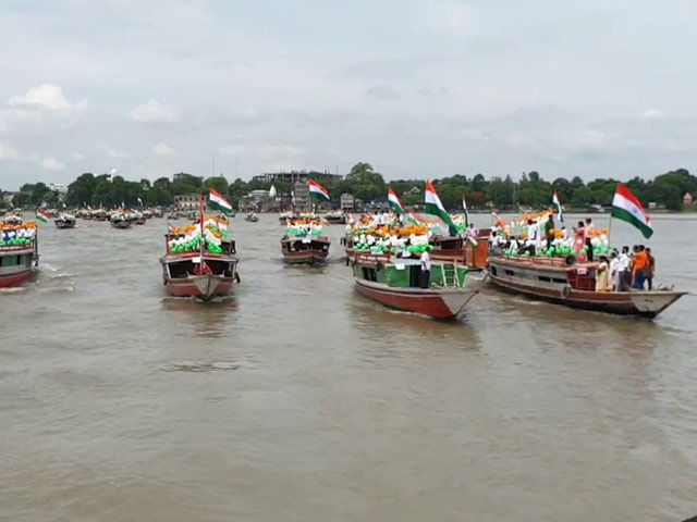 75 Boats On Brahmaputra Tiranga Rally Near Border With Bangladesh