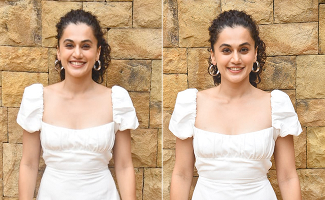 Taapsee Pannu In A White Mini Dress And Striped Sneakers Is Channeling Summer Style To The Hilt