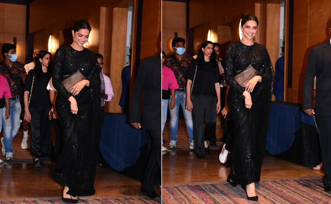 Deepika Padukone's Black Shimmery <i>Saree</i> With Her Infinity Blouse Makes The World Go Round