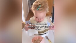 Viral: Baby Pours Milk For The First Time Without Spilling; Her Reaction Is Unmissable