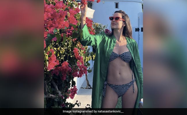 Natasa Stankovic's Pool Day Greek Siesta Is A Style Fiesta With A Printed Swim Set