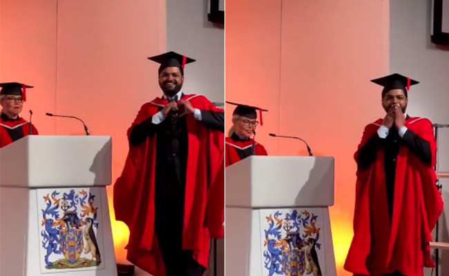 डिग्री लेने स्टेज़ पर पहुंचे पिता को तुतलाते हुए बेटी ने दी बधाई, Viral हो रहा Video