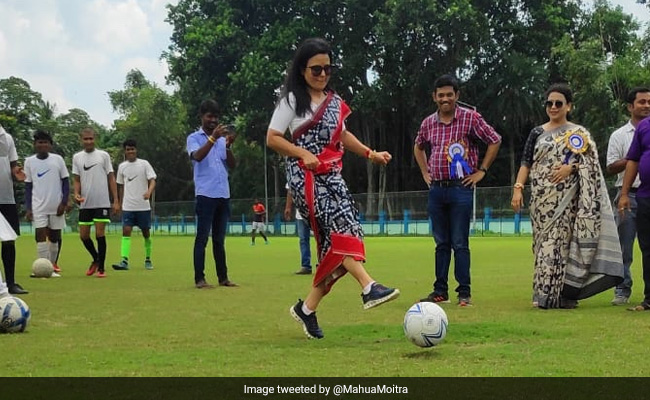Pics: Trinamool's Mahua Moitra Shows Off Football Skills On 'Khela Hobe Dibas'